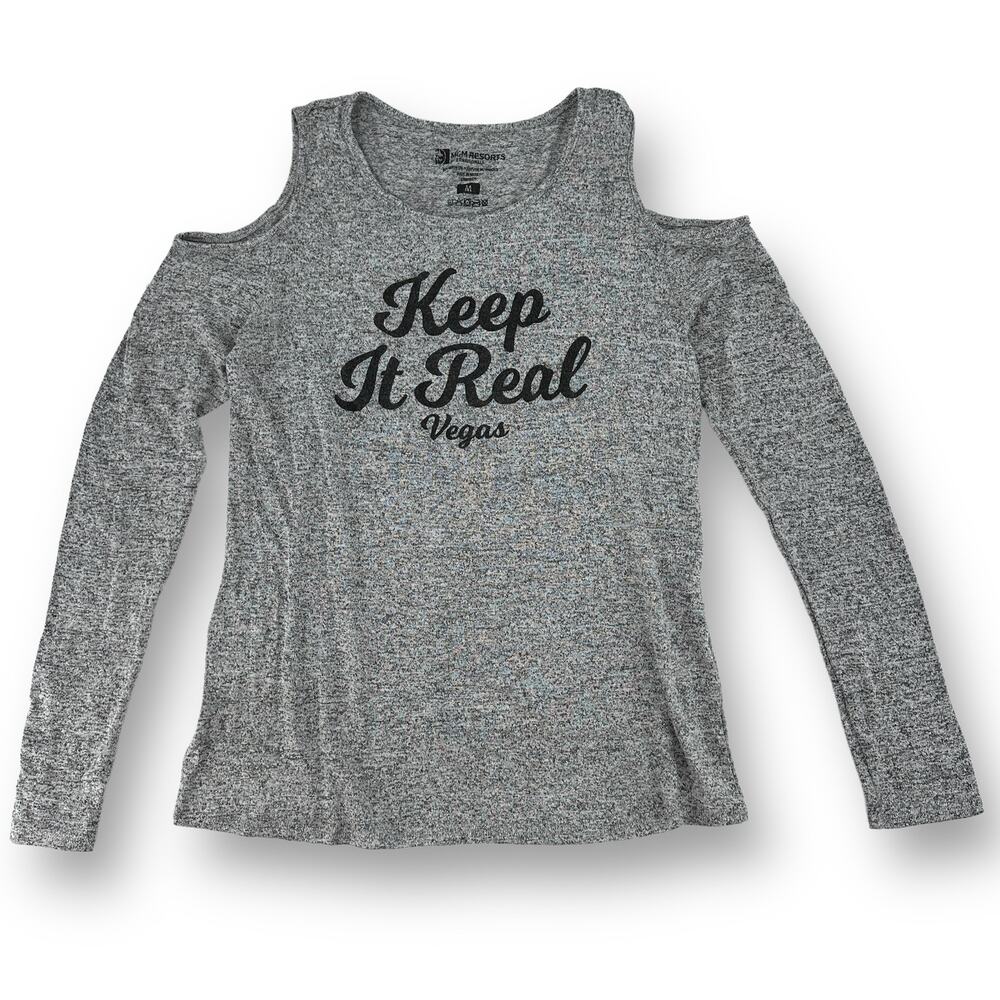 Keep It Real MGM Las Vegas Cold Shoulder Souvenir Shirt Womens Size Medium